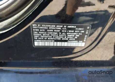 2012 Volkswagen Passat 2.5L Se z USA, uszkodzony, nr VIN 1VWBH7A32CC025193